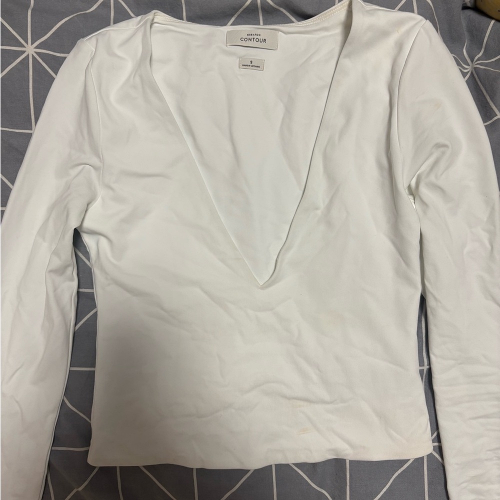 Women's White V-Neck Top